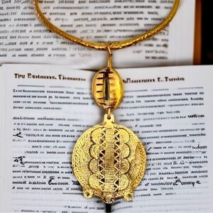Gold-Tone Tribal Pendant Necklace Textured Collar Cowrie Shell Ornate Medallion